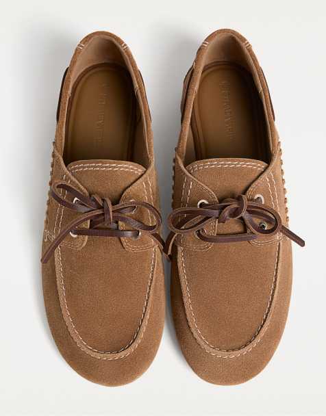 Stradivarius – Split – Schnür-Loafer aus braunem Spaltleder - view 1