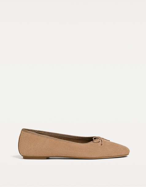 Stradivarius - Split - Suède ballerina's met strik in beige - view 1