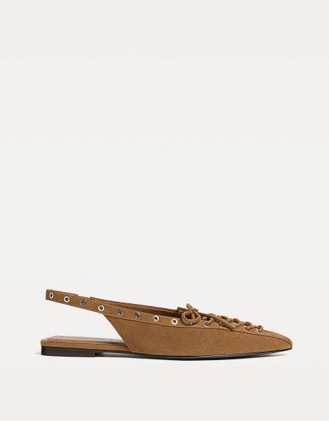 Stradivarius Split suede flats in beige - view 1