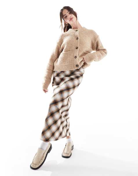 Stradivarius midi skirt in check print