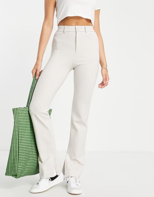 Stradivarius – Spodnie dzwony z rozcięciami w kolorze ecru 