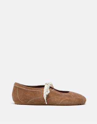  Sports leather ballet flats in beige