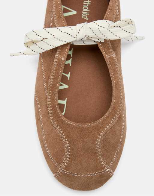 Stradivarius - Sports - Leren ballerina's in beige, 3 van 4
