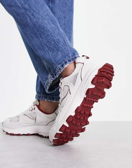 Stradivarius Sporty Dad Sneakers in White and Burgundy