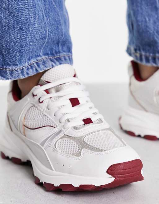 Stradivarius Sporty Dad Sneakers in White and Burgundy