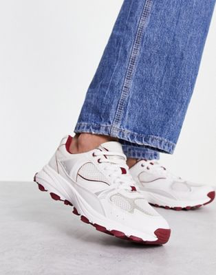 Stradivarius sporty dad trainer in white and burgundy