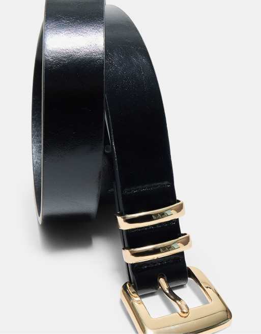 Stradivarius Square buckle belt in black, 4 of 4