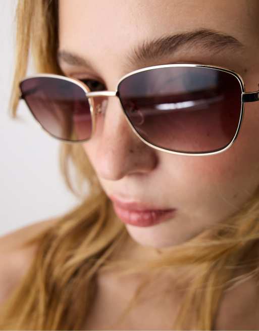 Stradivarius Square metal sunglasses in brown, 2 of 2