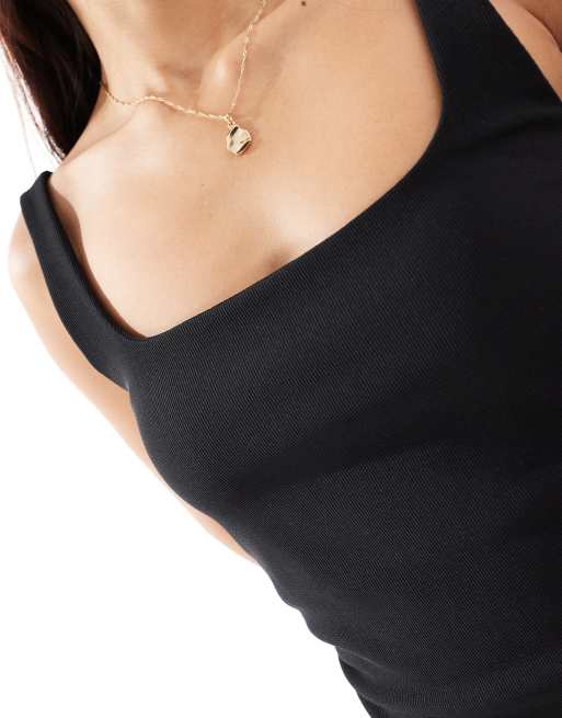 Stradivarius square neck cami top in black, 4 of 4