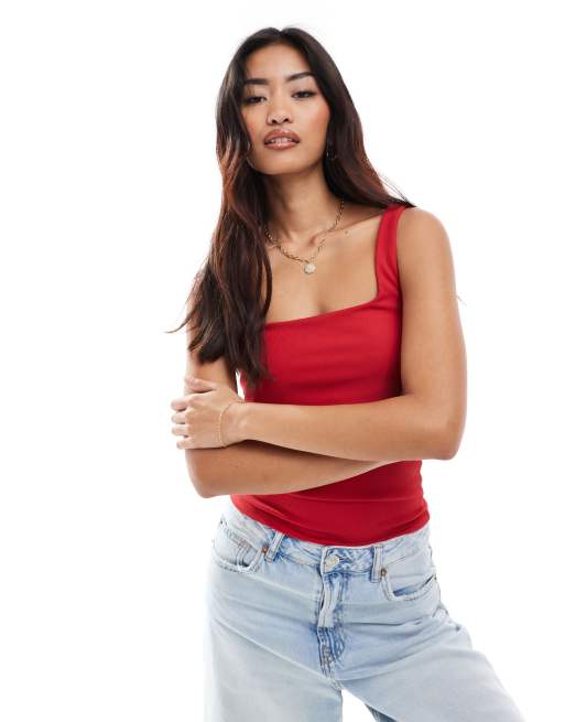 Stradivarius square neck cami top in red