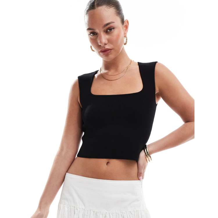 トップス MEER. SQUARE SLEEVELESS KNIT TOP BLK meer. SQUARE SLEEVELESS KNIT TOP meer.