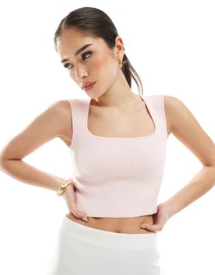 Stradivarius Square Neck Light Knit Top In Pink