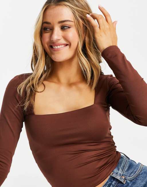 Brown store jersey top