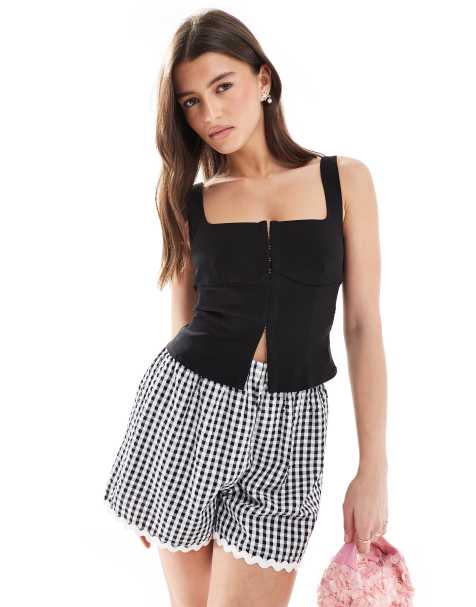 Stradivarius square neck singlet top in black - view 1