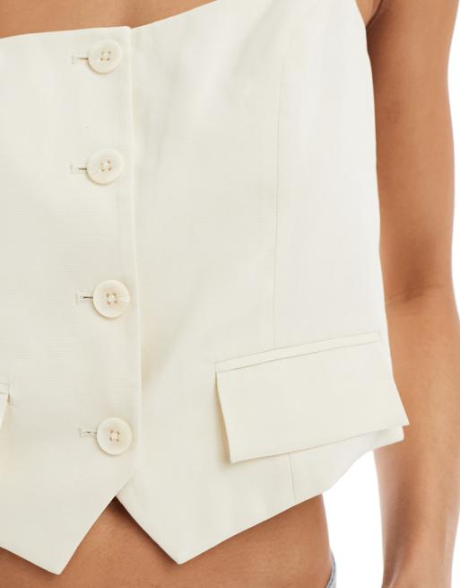 Stradivarius - Gilet de costume à encolure carrée - Écru