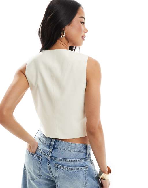 Stradivarius - Gilet de costume à encolure carrée - Écru