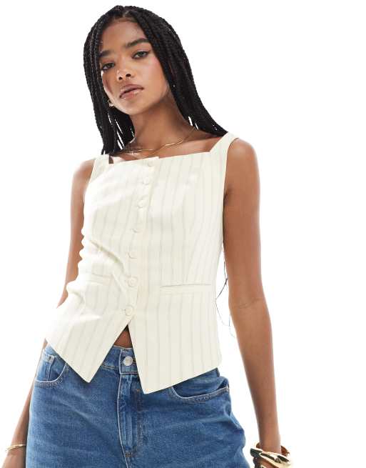 Stradivarius square neck vest in yellow stripe