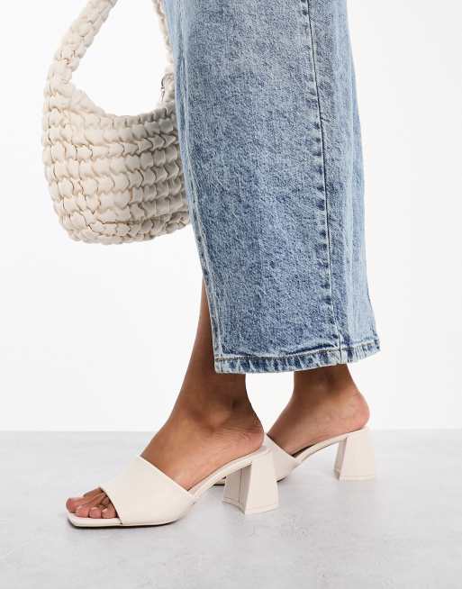 Stradivarius square toe chunky heeled sandal in ecru ASOS