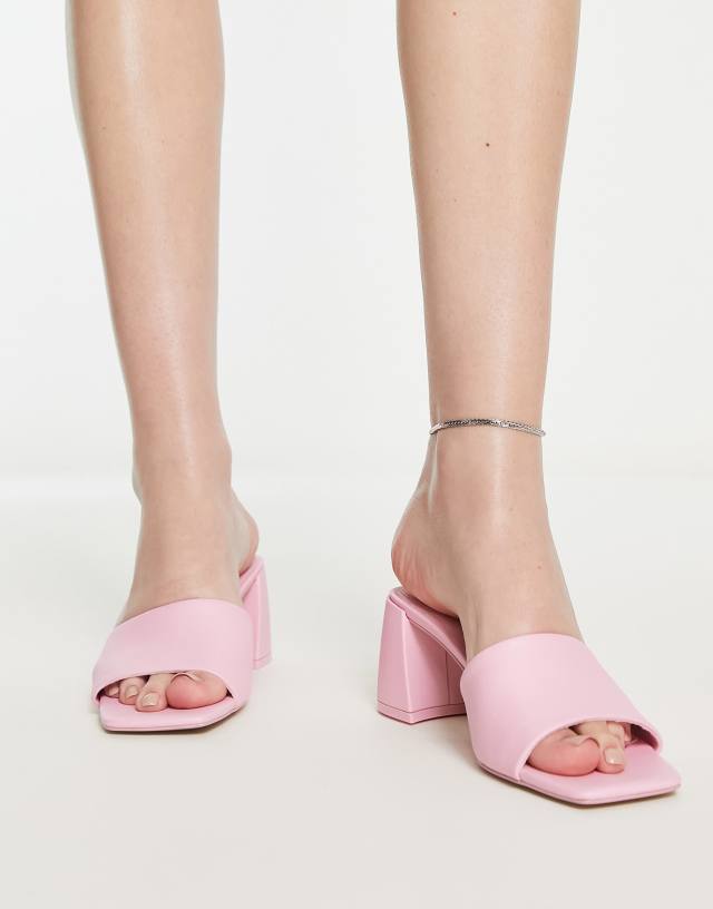 Stradivarius square toe chunky heeled sandal in pink