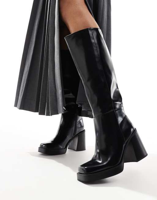 Boots Stivali A Punta Punta Quadrata Stivali Neri Punta Stivaletti