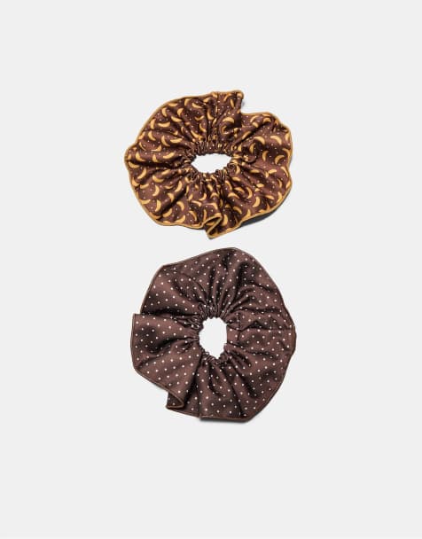 Stradivarius - Sæt med 2 brune store scrunchies - view 1