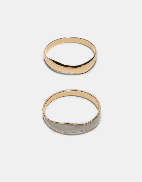 Stradivarius - Sæt med 2 guldfarvede armbånd i emalje - view 1