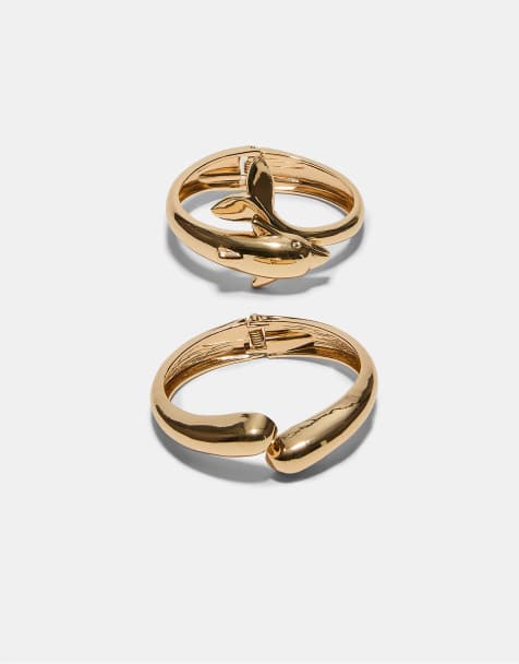 Stradivarius - Sæt med 2 guldfarvede armbånd med delfindesign - view 1