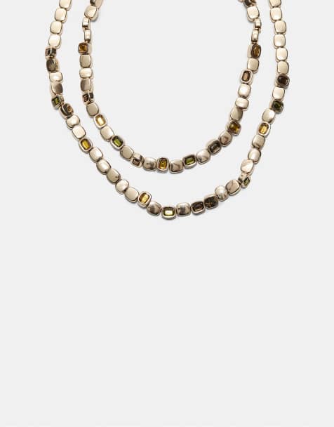 Stradivarius - Sæt med 2 guldfarvede halskæder med perler i metal - view 1