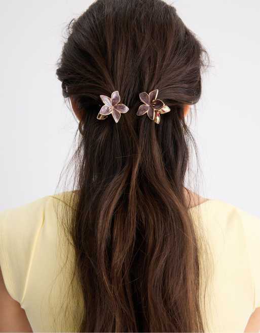 Stradivarius - Sæt med 3 brune hårspænder med blomsterdesign, 2 af 3