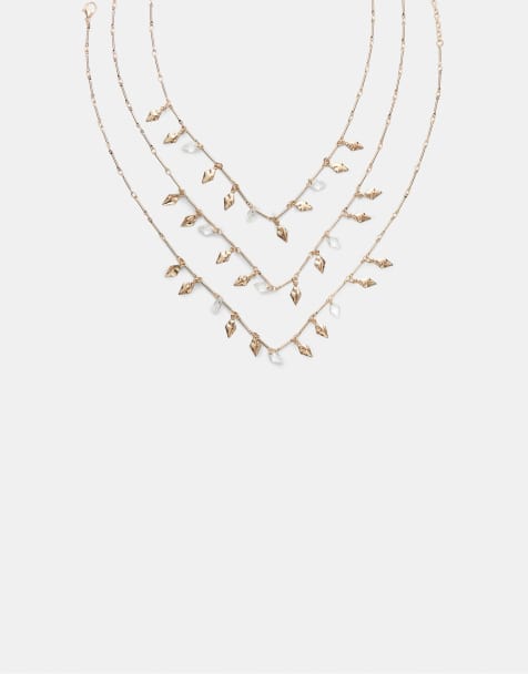 Stradivarius - Sæt med 3 guldfarvede halskæder med diamantformede vedhæng - view 1