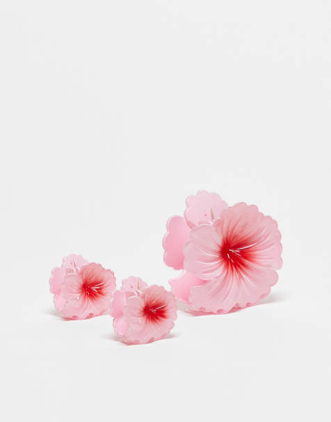Stradivarius - Sæt med 3 lyserøde blomster-hårklemmer - view 1