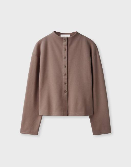 Stradivarius Stand-collar knit cardigan in brown, 6 of 7