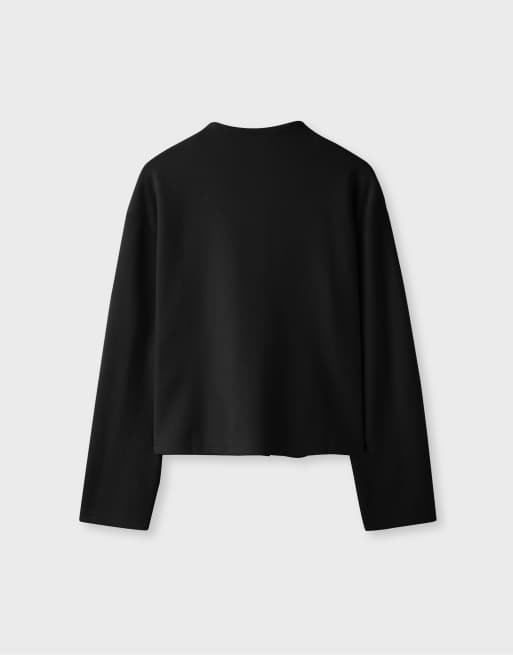 Stradivarius Stand-collar knit cardigan in dark grey, 6 of 6