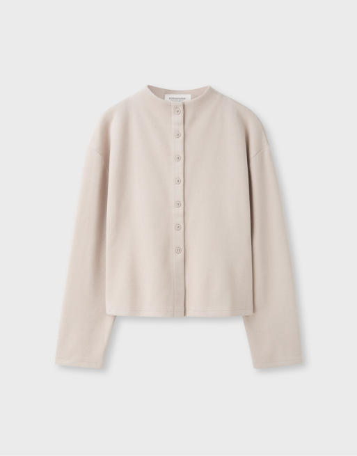 Stradivarius Stand-collar knit cardigan in stone, 6 of 7