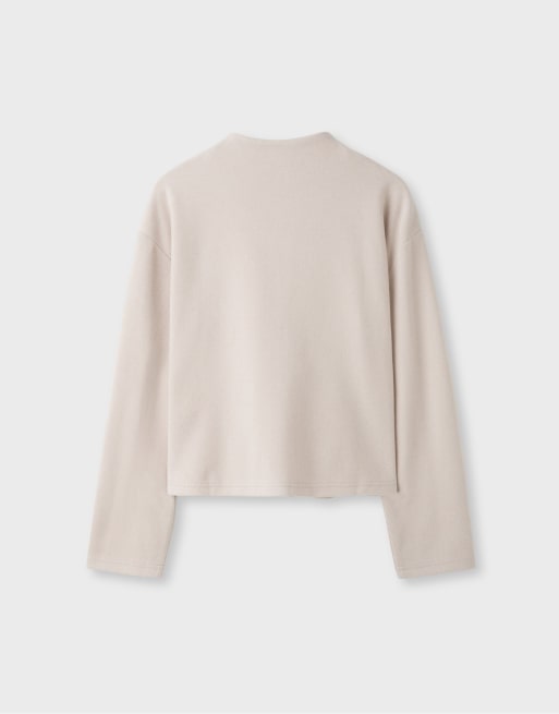 Stradivarius Stand-collar knit cardigan in stone, 7 of 7