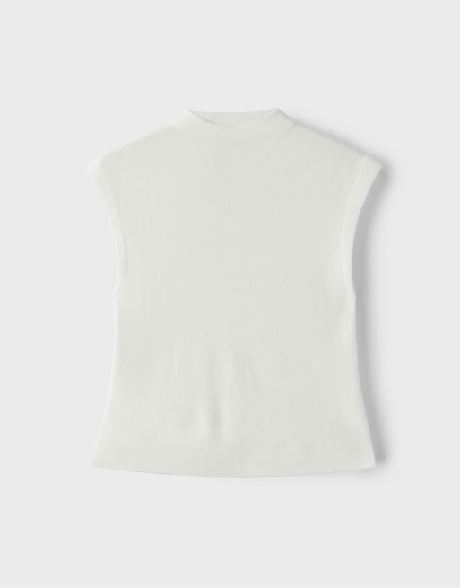 Stradivarius Stand collar knit top in ecru, 6 of 7