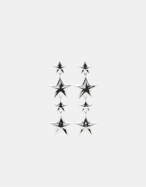 Stradivarius Star long earrings in grey - view 1