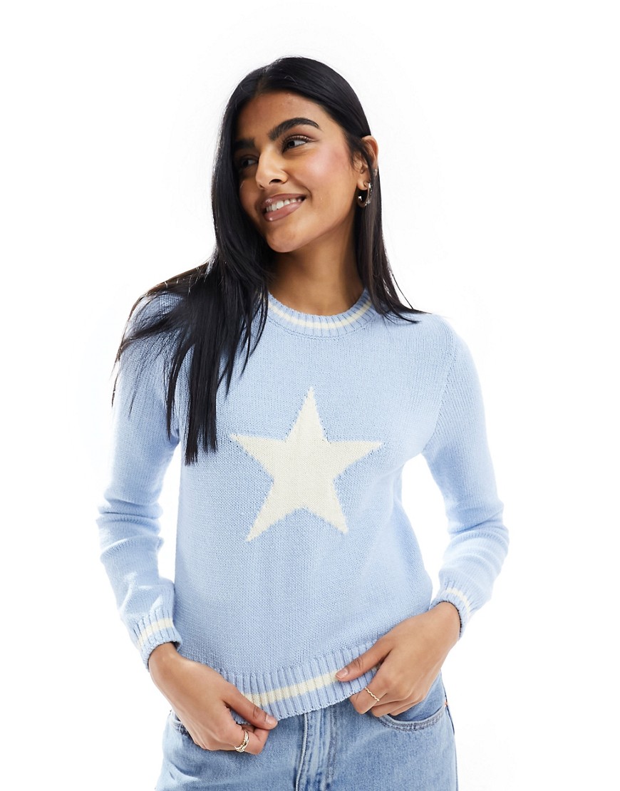 Stradivarius star print knit jumper in blue