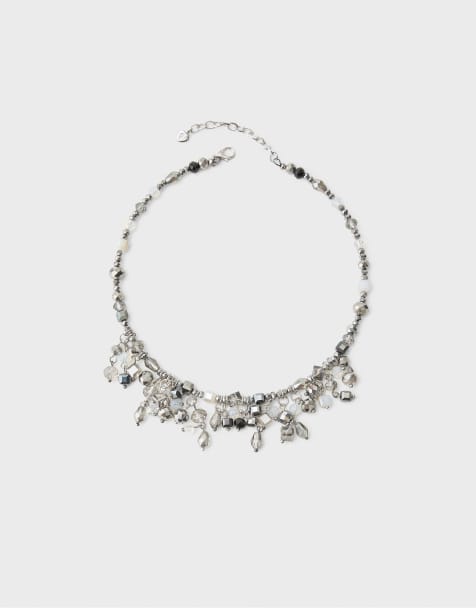 Stradivarius starre Choker-Halskette mit Perlen in Grau - view 1