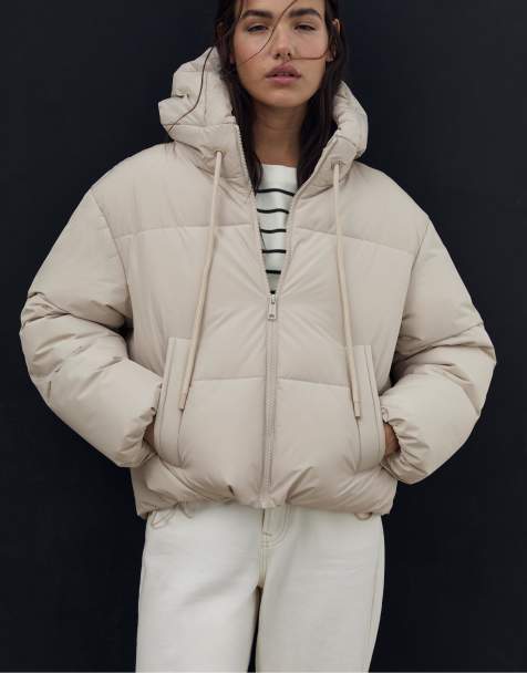 Stradivarius – Stenfärgad pufferjacka med huva i oversize - view 1