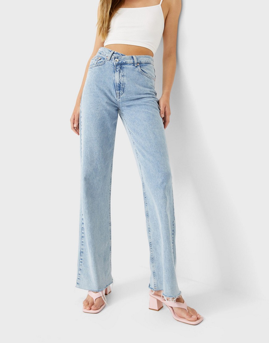 Stradivarius stepped waist dad jean in washed blue
