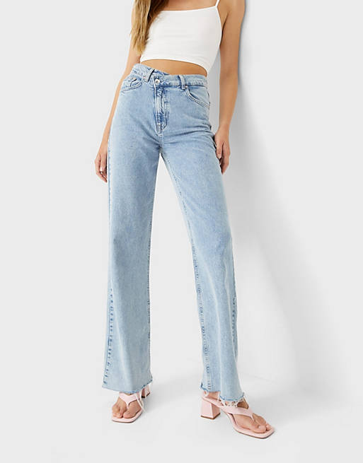 Stradivarius stepped waist dad jean in washed blue