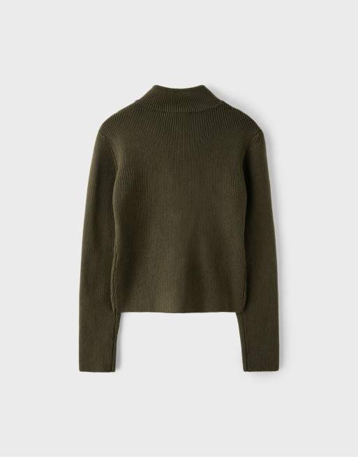 Stradivarius stickad kofta med knappar i khaki, 7 av 7