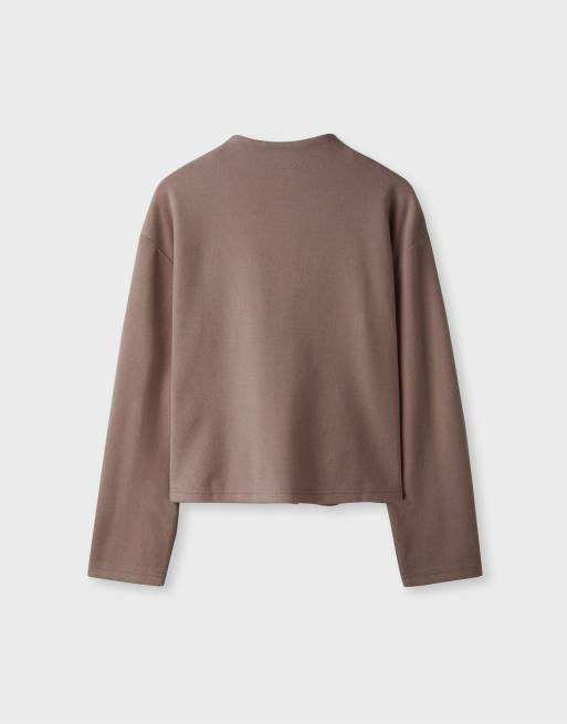 Stradivarius stickad kofta med ståkrage i brun, 7 av 7
