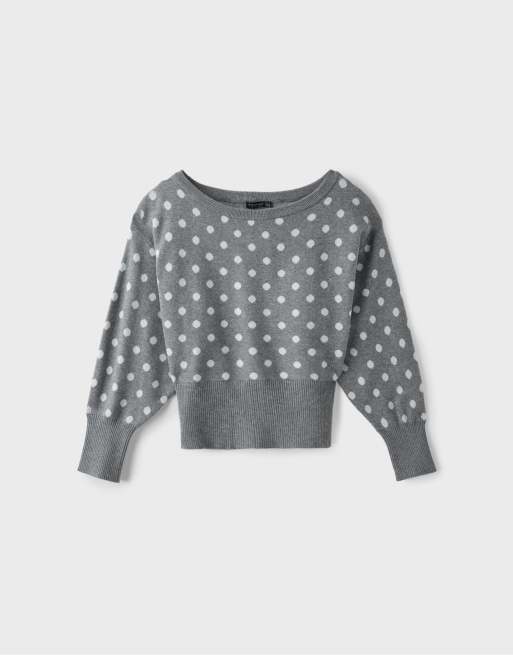 Stradivarius stickad tröja med asymmetrisk ribbad fåll i mörkgrått, 6 av 7
