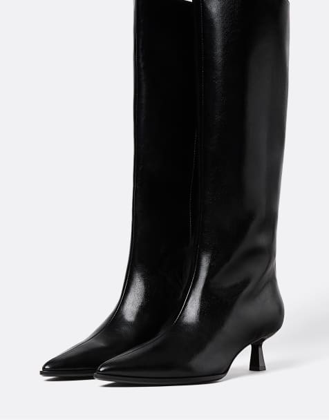 Stradivarius – Stiefeletten in Schwarz mit Kitten-Heel-Absatz - view 1