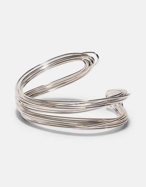 Stradivarius - Stijve armband met metallic draad in grijs - view 1