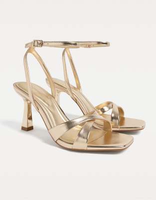 Stradivarius stiletto heel sandals in gold - view 1