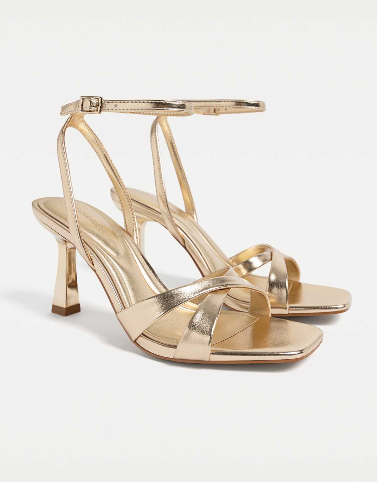 Stradivarius stiletto heel sandals in gold