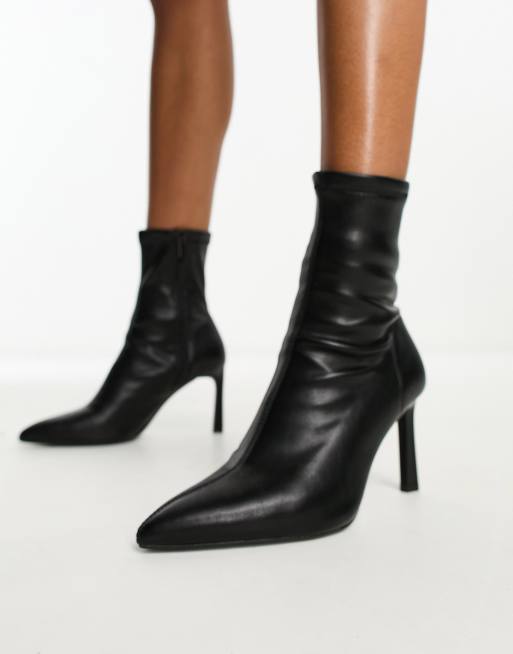 Stradivarius stiletto heeled boots in black 